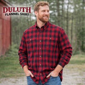 Duluth Trading Free Swingin' Flannel Relaxed Fit Shirt Red Plaid Mens Size L